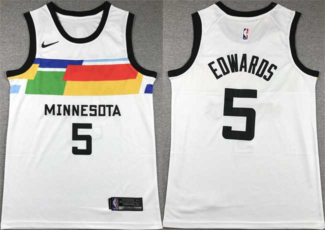 Mens Minnesota Timberwolves #5 Anthony Edwards White City Edition Stitched Jersey